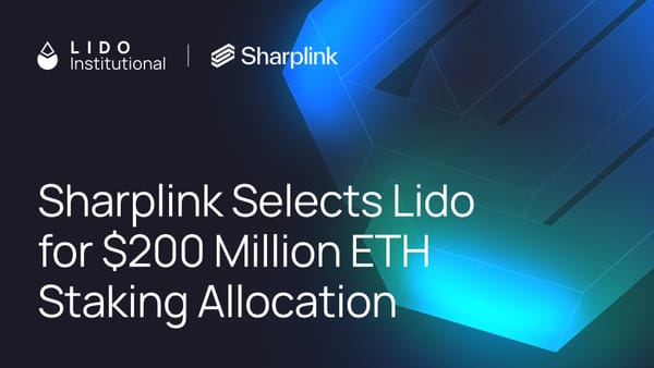 Sharplink Selects Lido for $200 Million ETH Staking Allocation